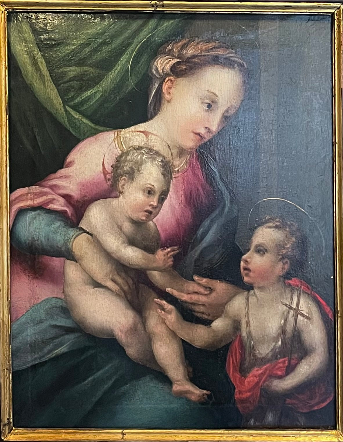 XVI century Tuscan School Madonna and Child with Saint John the Baptist. Maestro di Volterra.