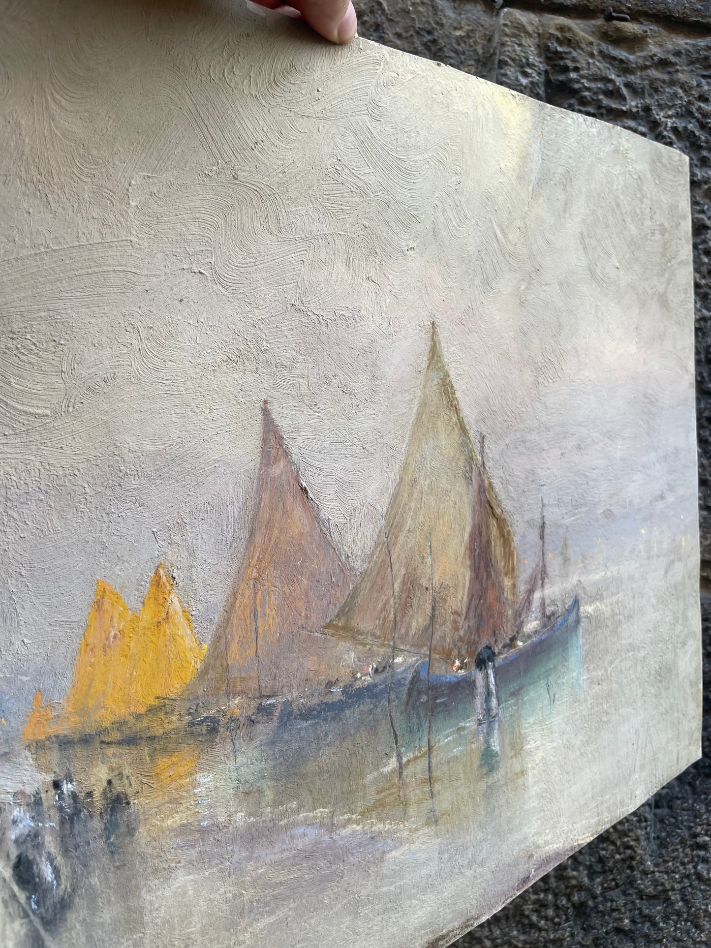 Nicola Fabbricatore (Naples 1888 – Rome 1962). View of boats in Venice at dawn