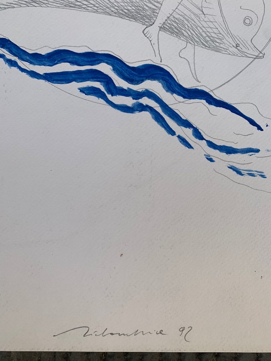 Winged Eros On The Dolphin. Sketch Of The Dionysian Series By Marco Silombria