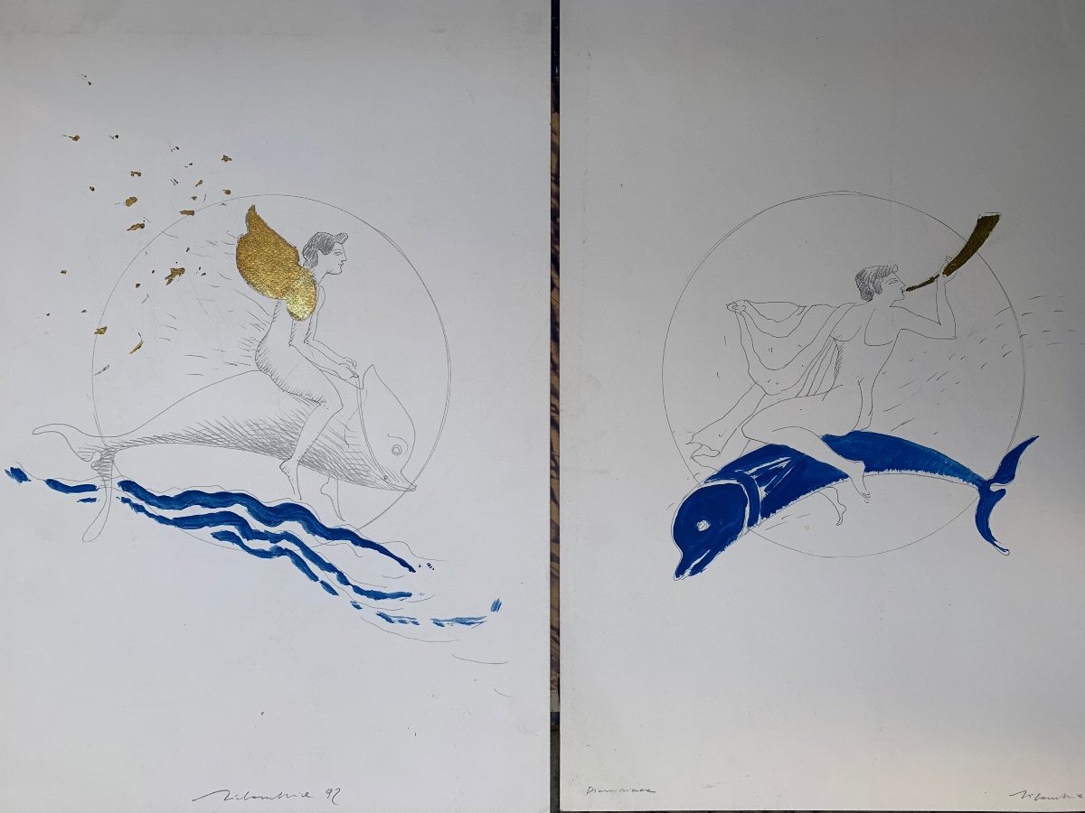 Winged Eros On The Dolphin. Sketch Of The Dionysian Series By Marco Silombria