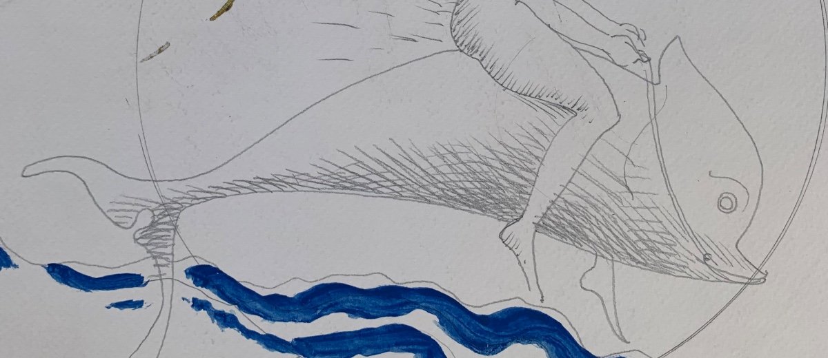 Winged Eros On The Dolphin. Sketch Of The Dionysian Series By Marco Silombria