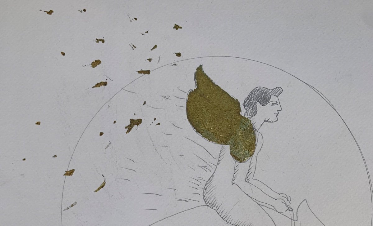 Winged Eros On The Dolphin. Sketch Of The Dionysian Series By Marco Silombria