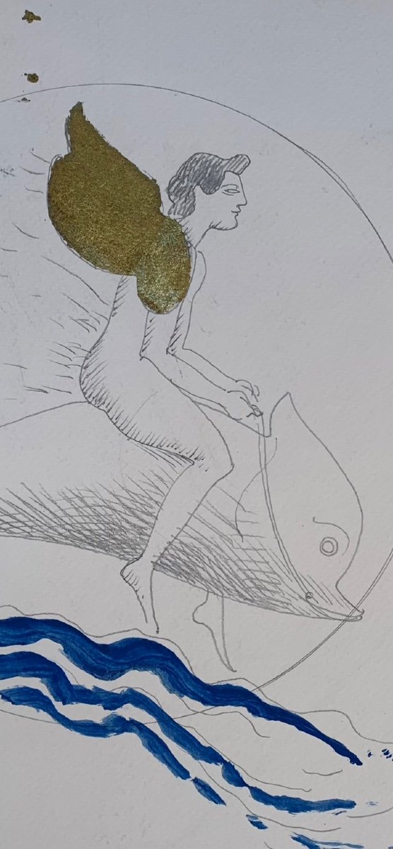 Winged Eros On The Dolphin. Sketch Of The Dionysian Series By Marco Silombria