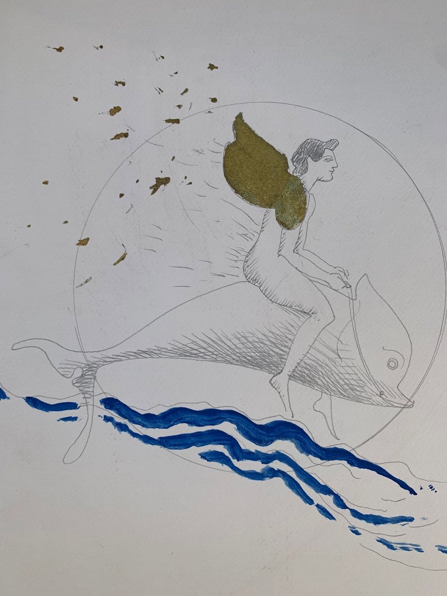 Winged Eros On The Dolphin. Sketch Of The Dionysian Series By Marco Silombria