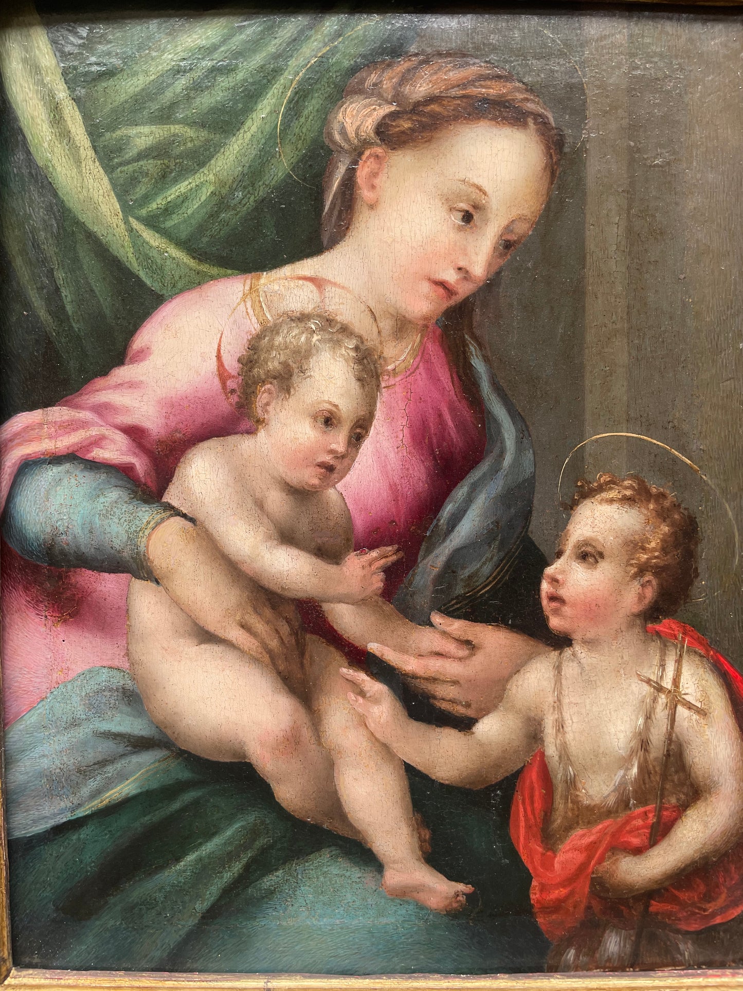 XVI century Tuscan School Madonna and Child with Saint John the Baptist. Maestro di Volterra.