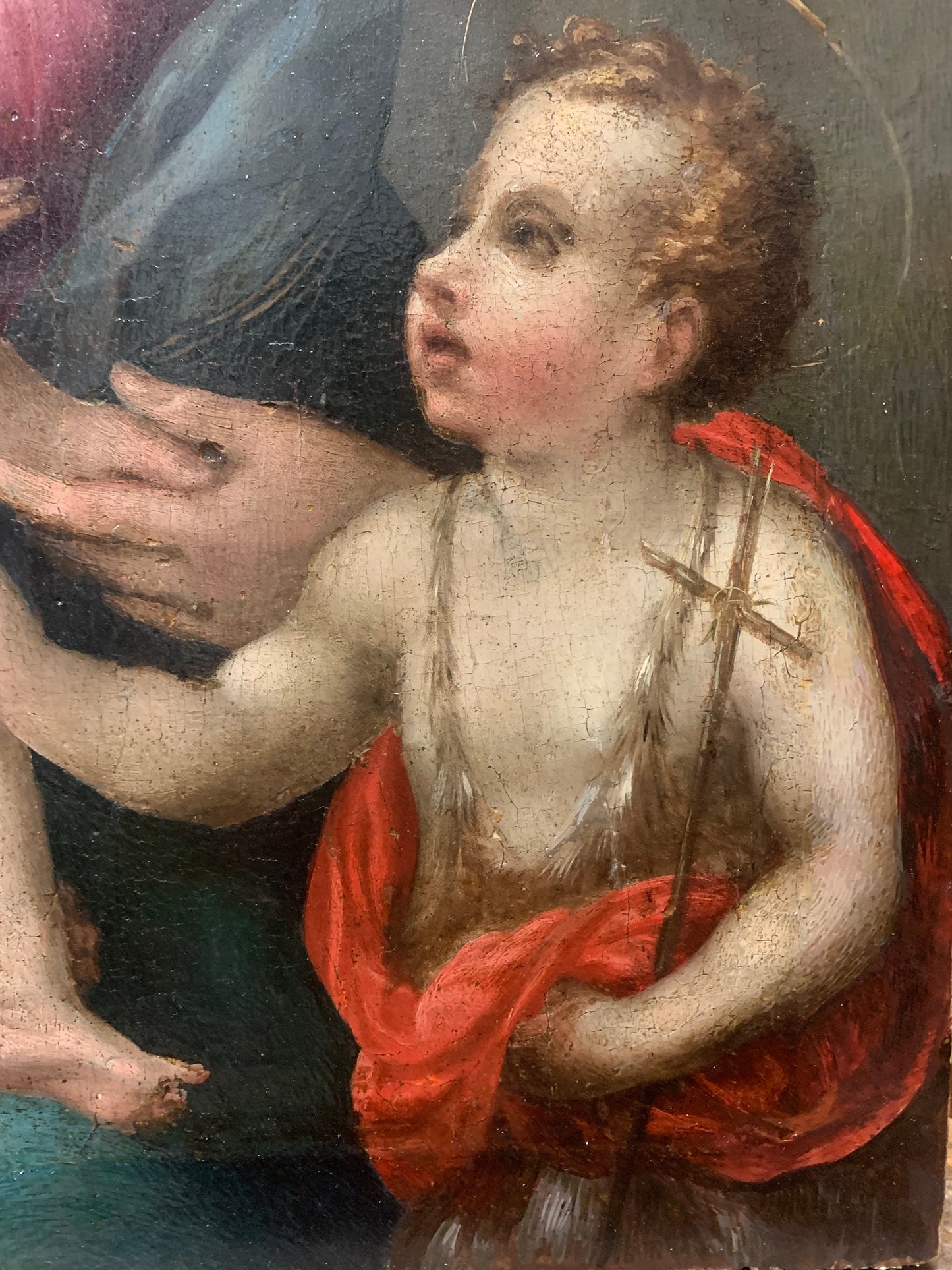 XVI century Tuscan School Madonna and Child with Saint John the Baptist. Maestro di Volterra.