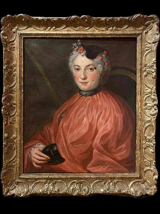 Lady in carnival costume, mask, mouches and tremblants – c. 1730, French school, circle of C.-A. Coypel