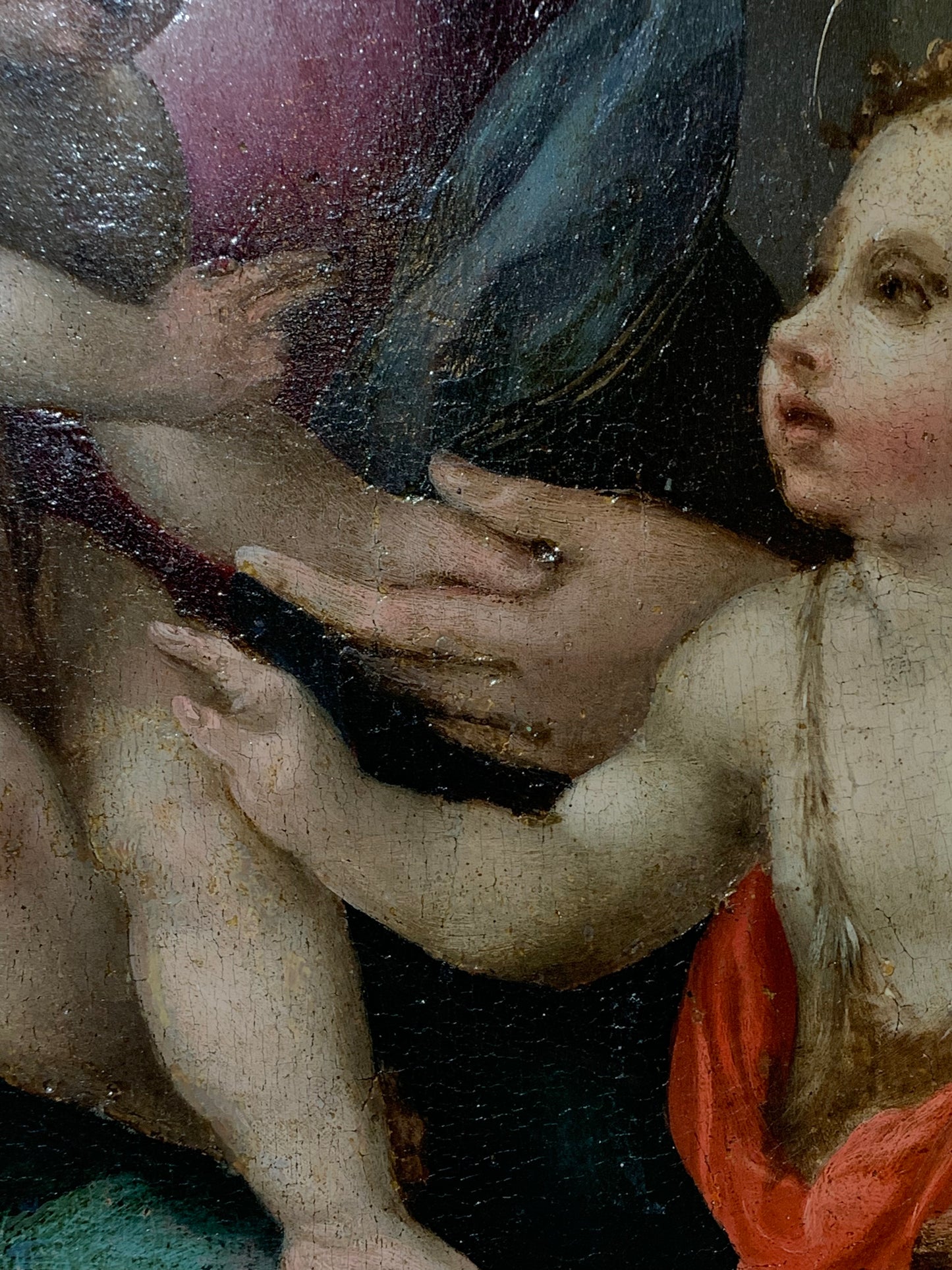 XVI century Tuscan School Madonna and Child with Saint John the Baptist. Maestro di Volterra.