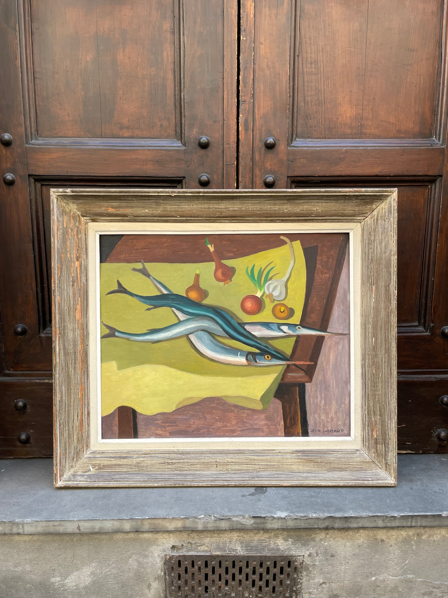 Still life with needlefish, Jean Lachaud, Breton painter from Quimper.