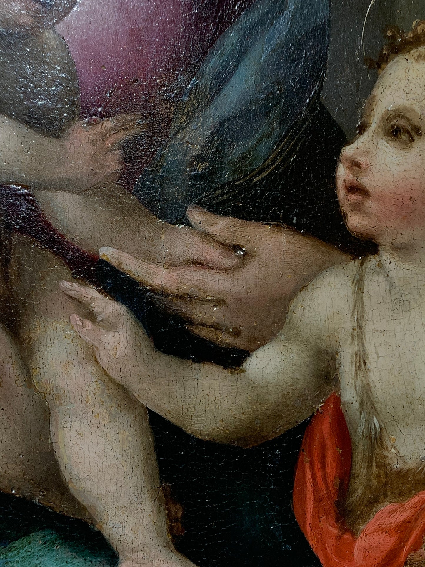 XVI century Tuscan School Madonna and Child with Saint John the Baptist. Maestro di Volterra.