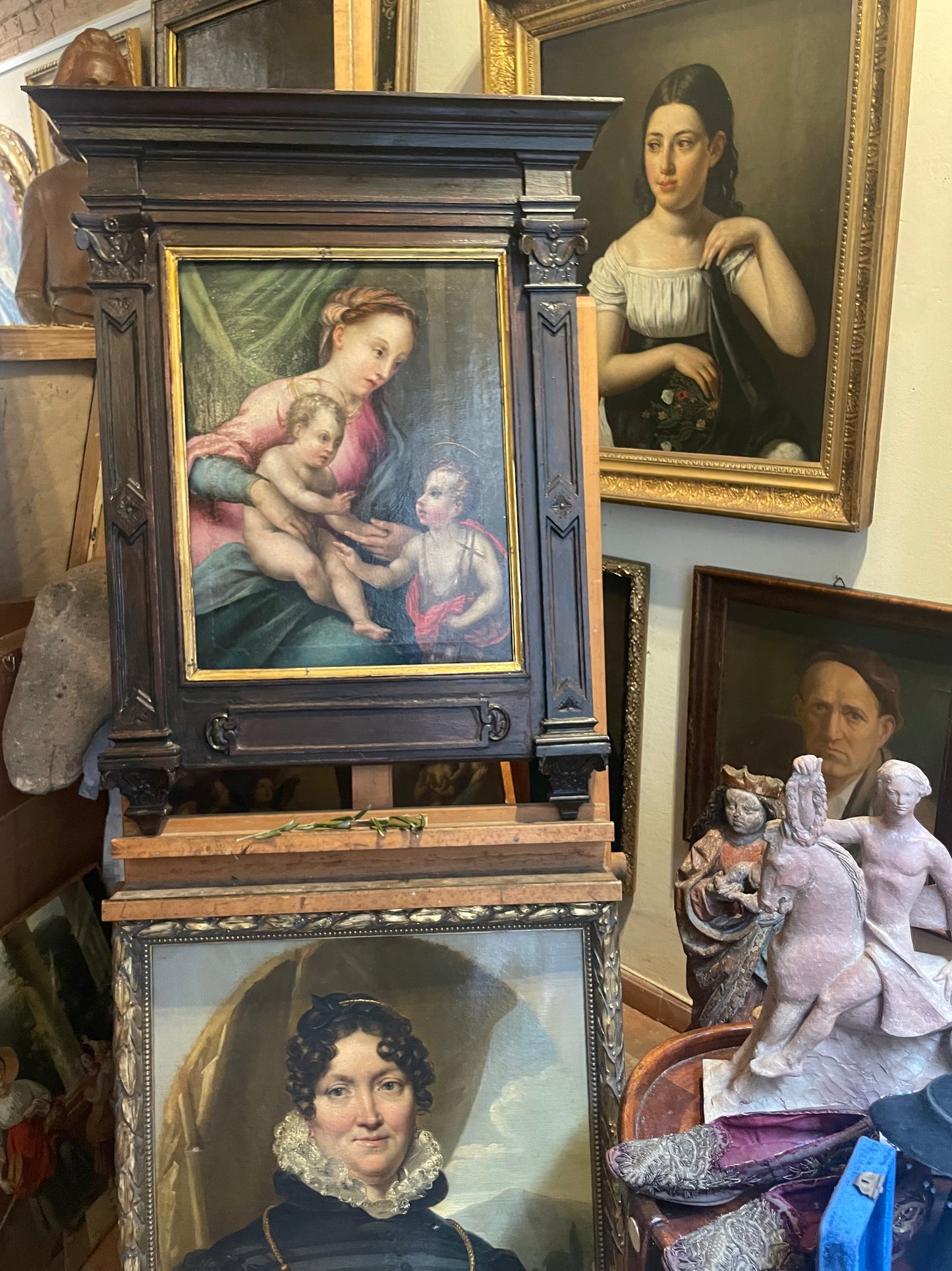 XVI century Tuscan School Madonna and Child with Saint John the Baptist. Maestro di Volterra.