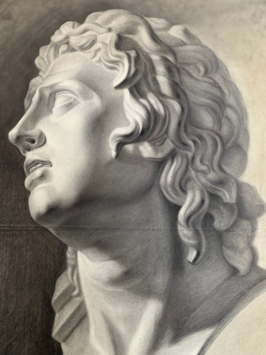 Alexander The Great’s bust. Italian Academic drawing. XIX century.