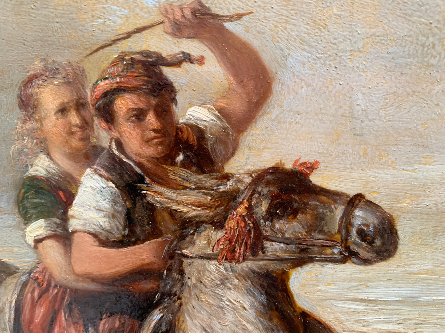 The Runaways, or Swiss boy on Donkey. Attributed to Joseph Hornung. Mid XIX century.