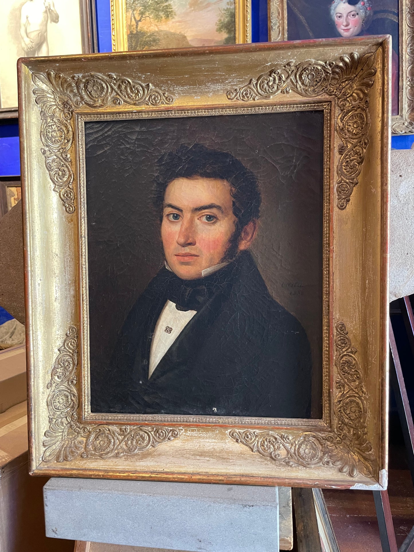 Ritratto d'uomo – Olio su tela firmato "Castin" e datato 1838, in cornice d'epoca