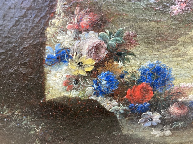 Gaspare Lopez, attribuzione Natura morta con fontana, obelisco e cascata di fiori in un giardino, Napoli, c. 1720