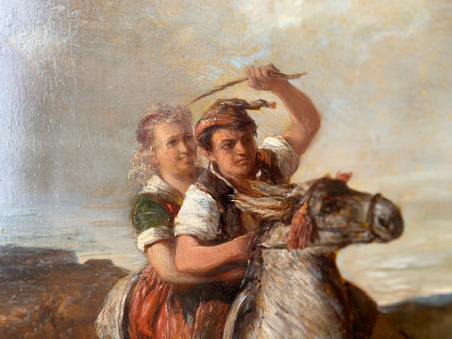 The Runaways, or Swiss boy on Donkey. Attributed to Joseph Hornung. Mid XIX century.