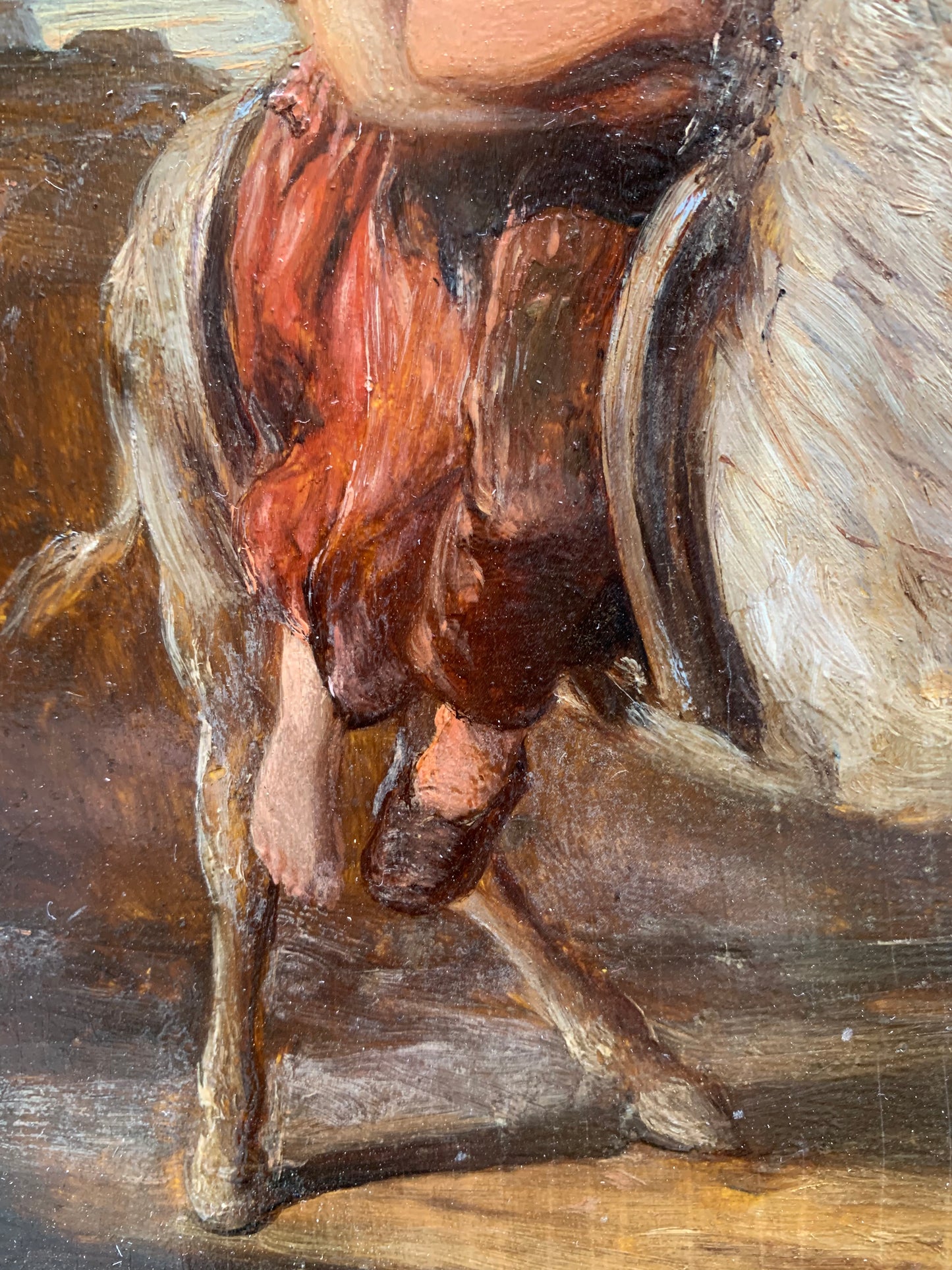 The Runaways, or Swiss boy on Donkey. Attributed to Joseph Hornung. Mid XIX century.