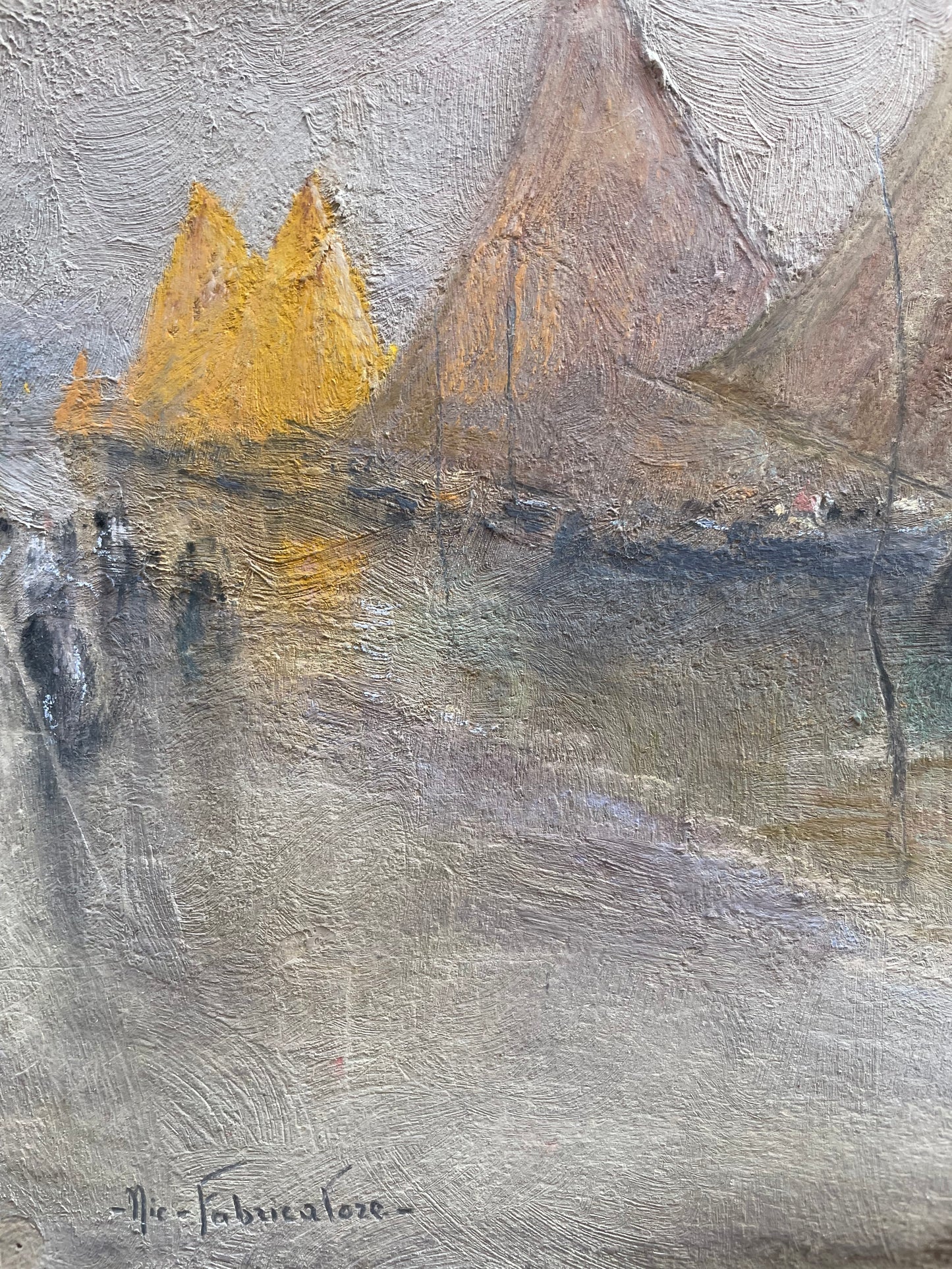Nicola Fabbricatore (Naples 1888 – Rome 1962). View of boats in Venice at dawn