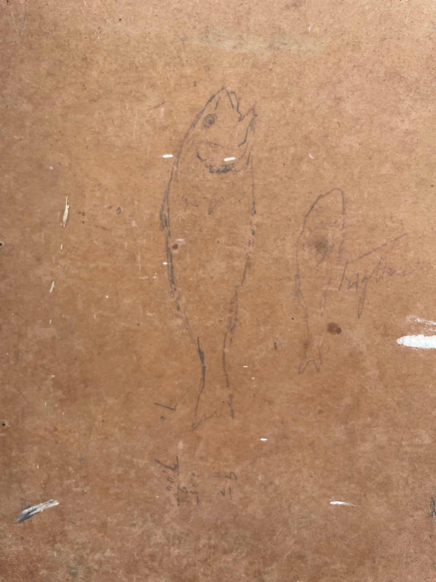 Sketch of freshly caught fish hanging from a string
Oil on cardboard, 34 x 47 cm