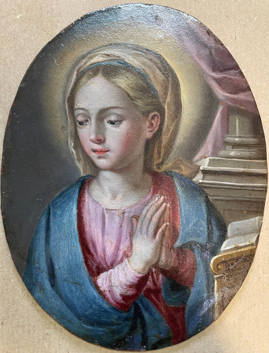 XVIII century Neapolitan school Praying Madonna. Oil on copper, Cm 16x12.