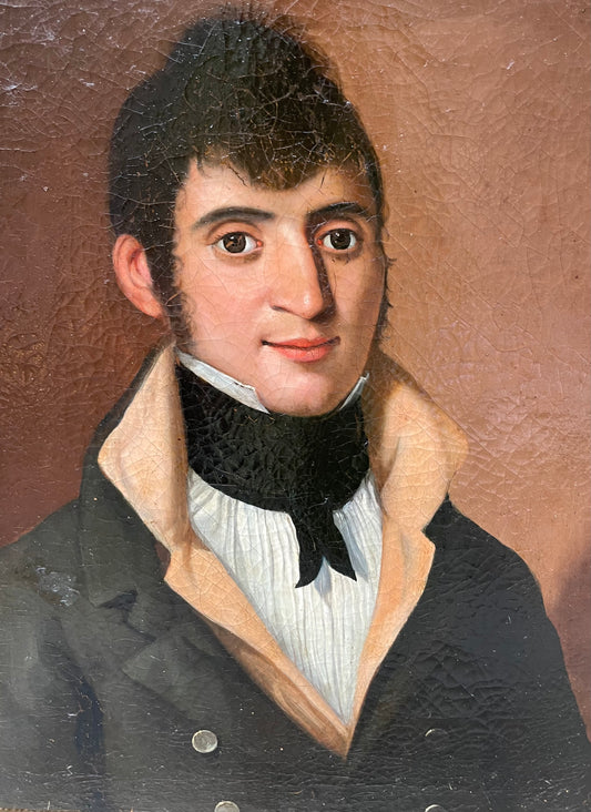 Male portrait, 1810–1820, dark-haired young man with high collar and black cravat