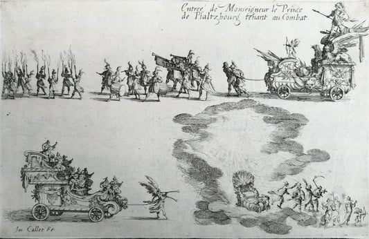 Jacques Callot, Original engraving: Entry of the Prince of Pfaltzbourg, Court Spectacle in Nancy, 1627