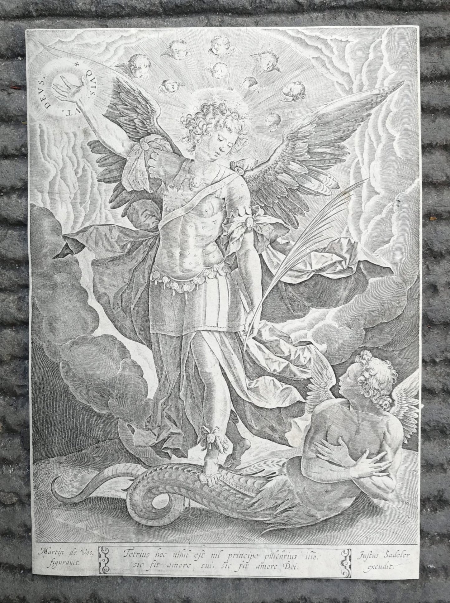 Sadeler Engraving after Maarten de Vos – Saint Michael and the Dragon, 16th C.