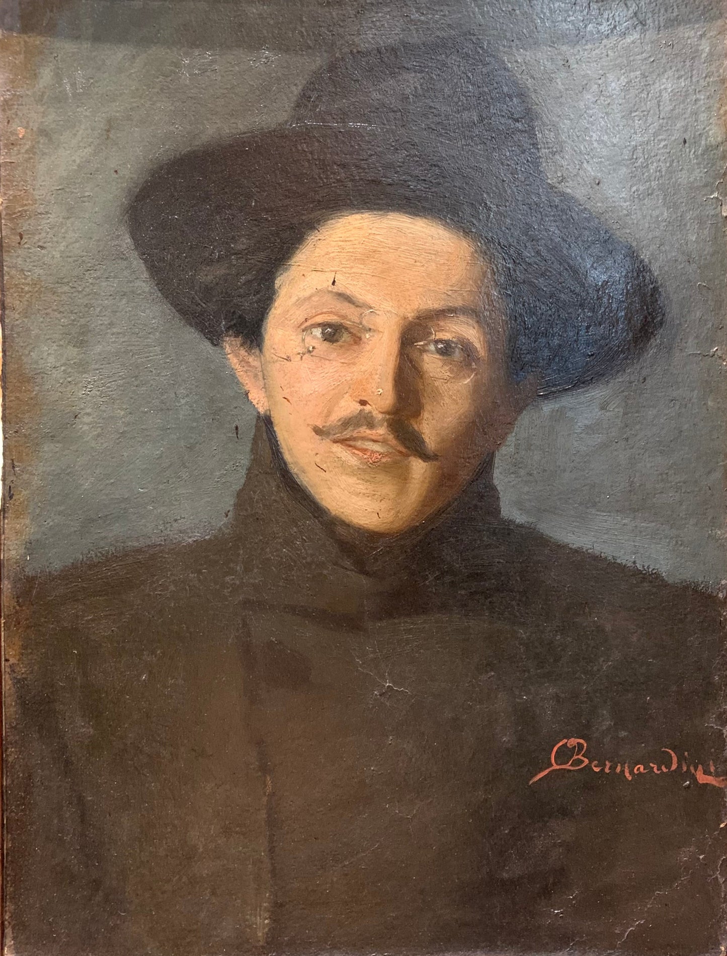 Portrait of Giacomo Puccini with Glasses and Mustache, signed Oreste Bernardini. Circa 1900.
