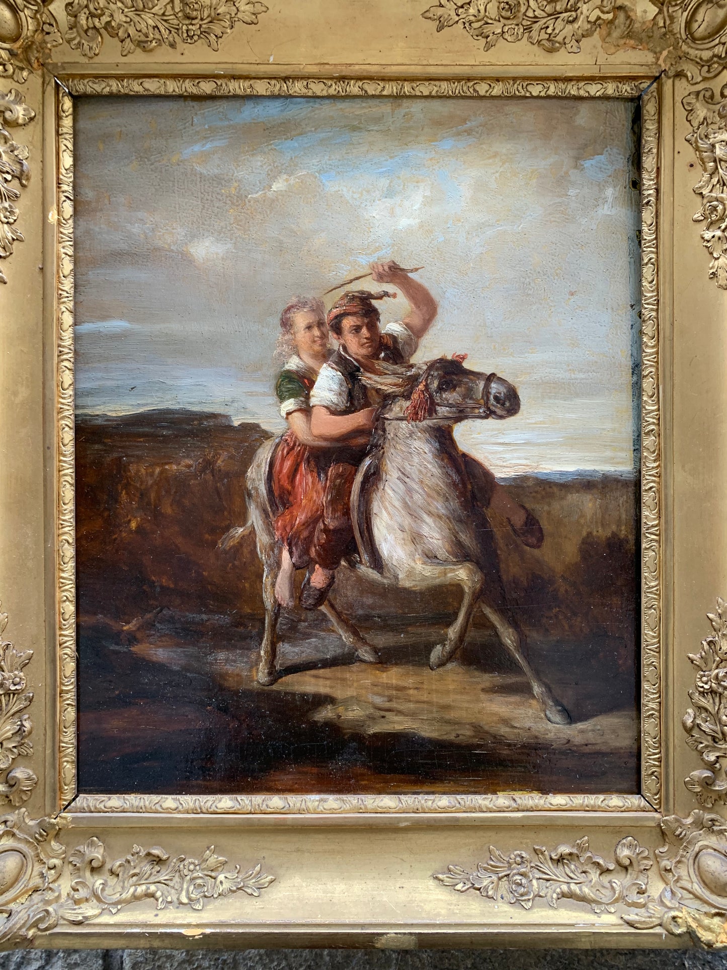 The Runaways, or Swiss boy on Donkey. Attributed to Joseph Hornung. Mid XIX century.