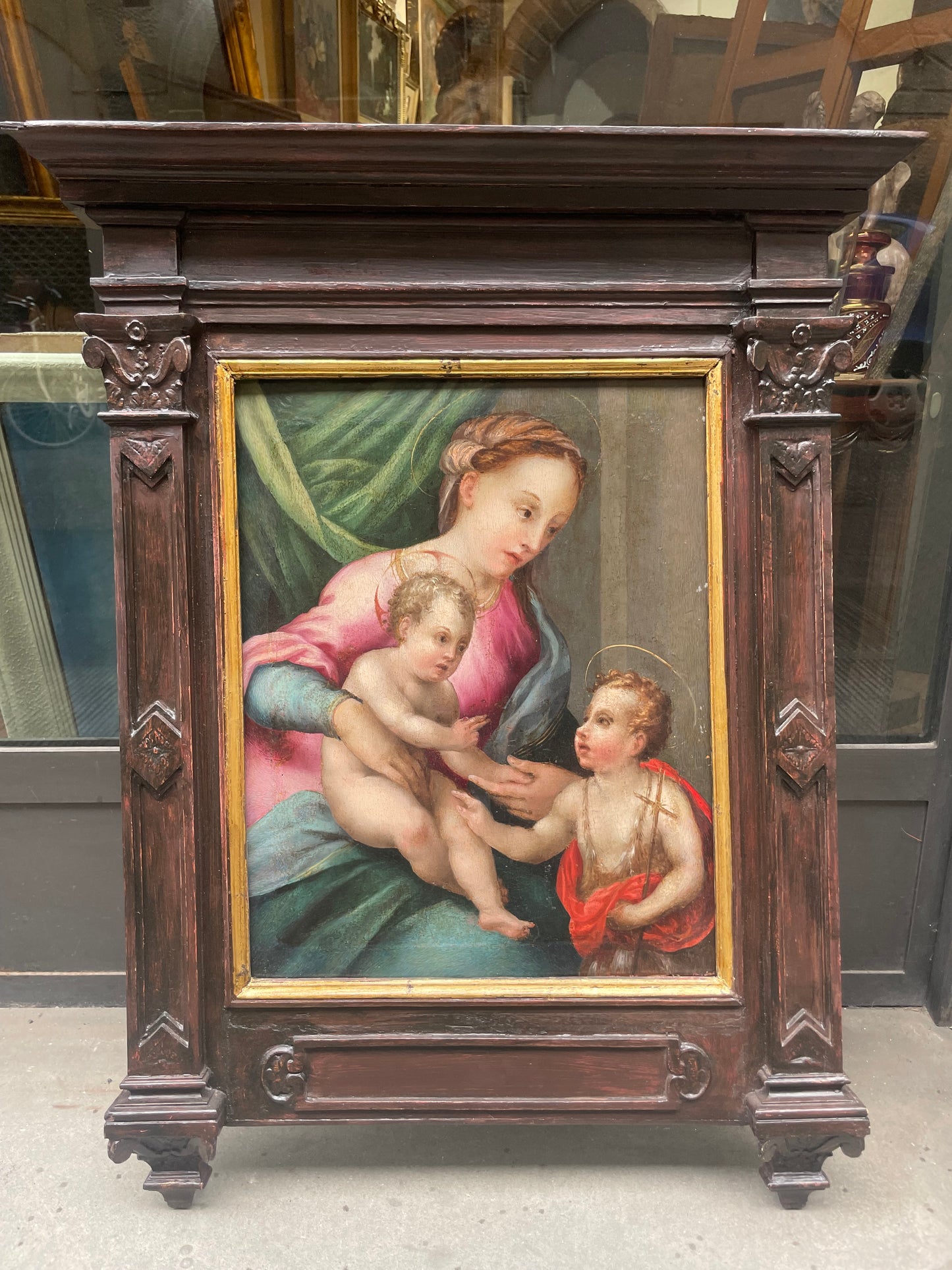 XVI century Tuscan School Madonna and Child with Saint John the Baptist. Maestro di Volterra.