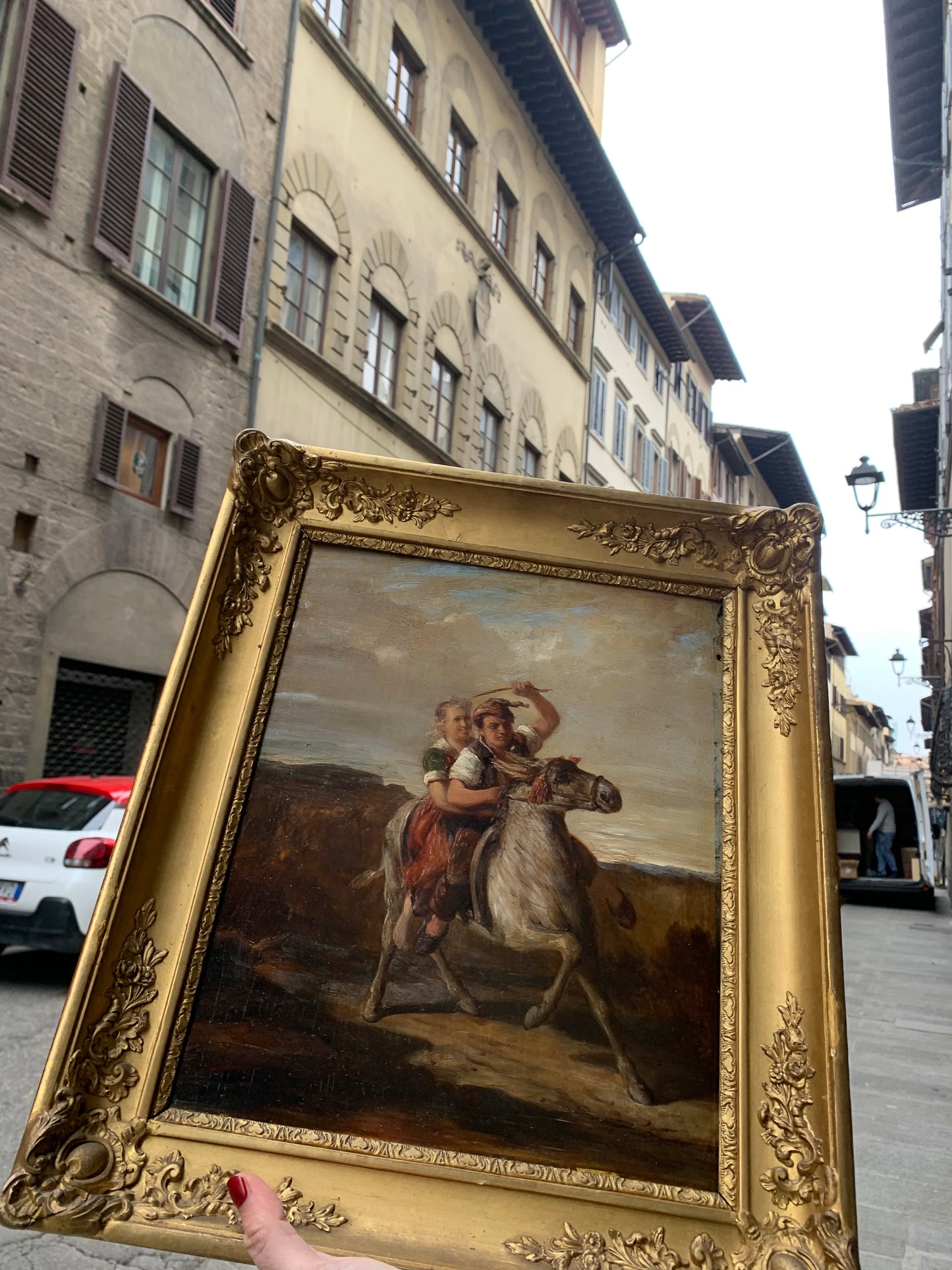 The Runaways, or Swiss boy on Donkey. Attributed to Joseph Hornung. Mid XIX century.