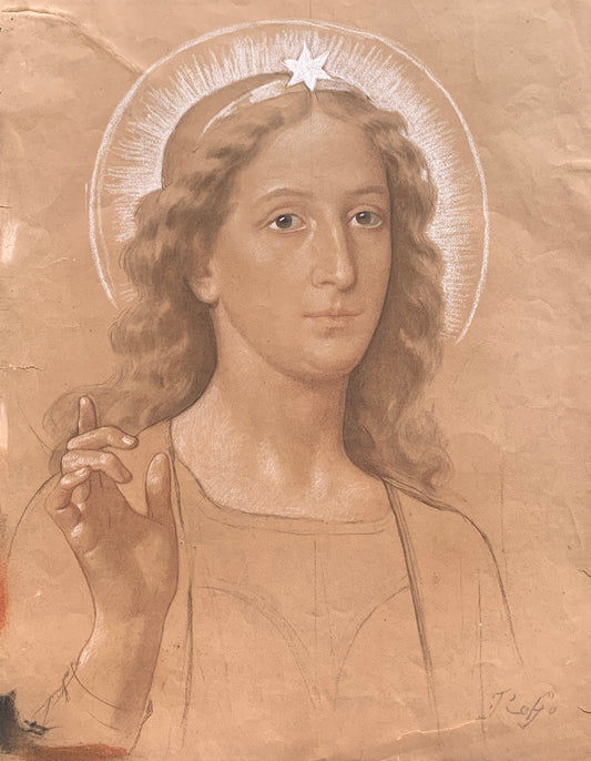 Archangel Gabriel. Study for Annunciation by Enrico Reffo, signed.