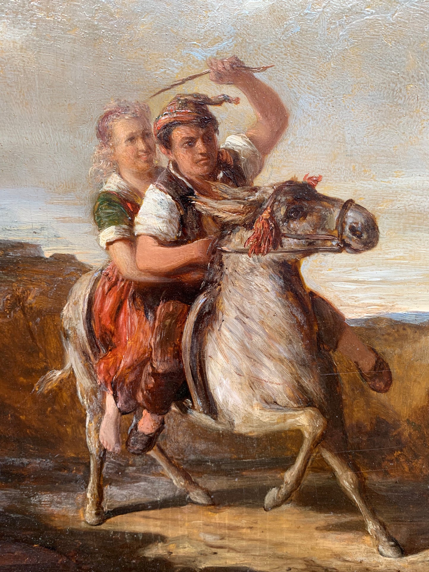 The Runaways, or Swiss boy on Donkey. Attributed to Joseph Hornung. Mid XIX century.