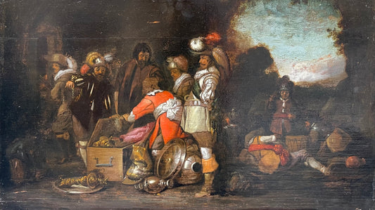 Dutch Golden Age Scene – Soldiers Sharing Spoils, Circle of Duyster, 17th c. Panel