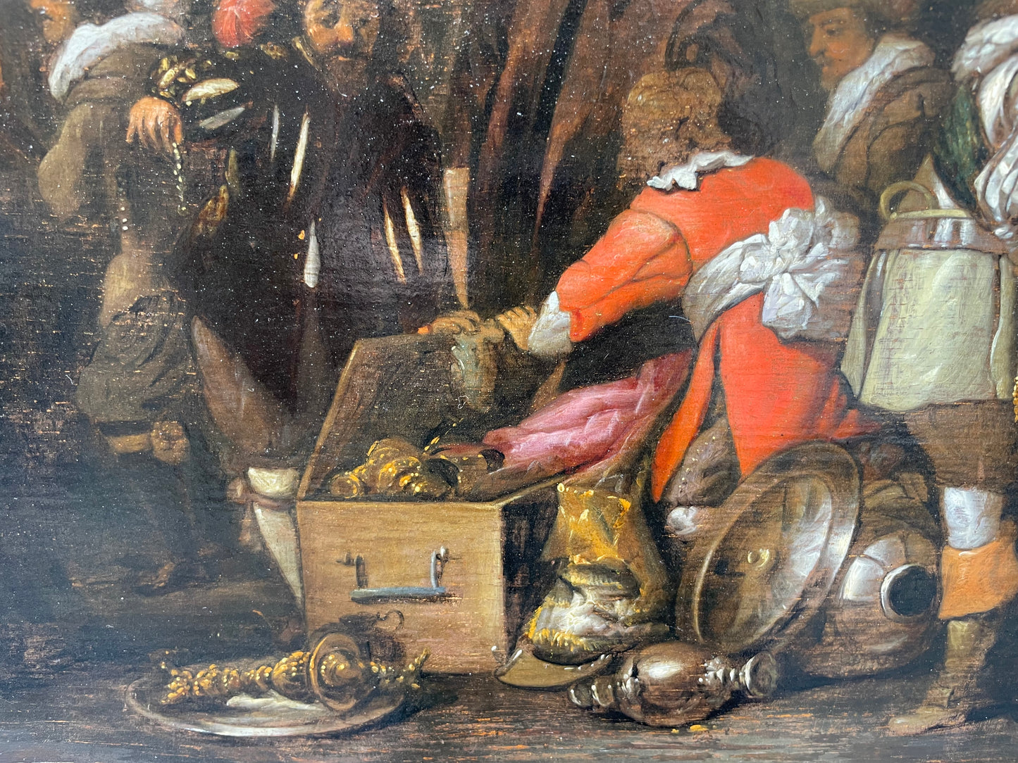 Dutch Golden Age Scene – Soldiers Sharing Spoils, Circle of Duyster, 17th c. Panel