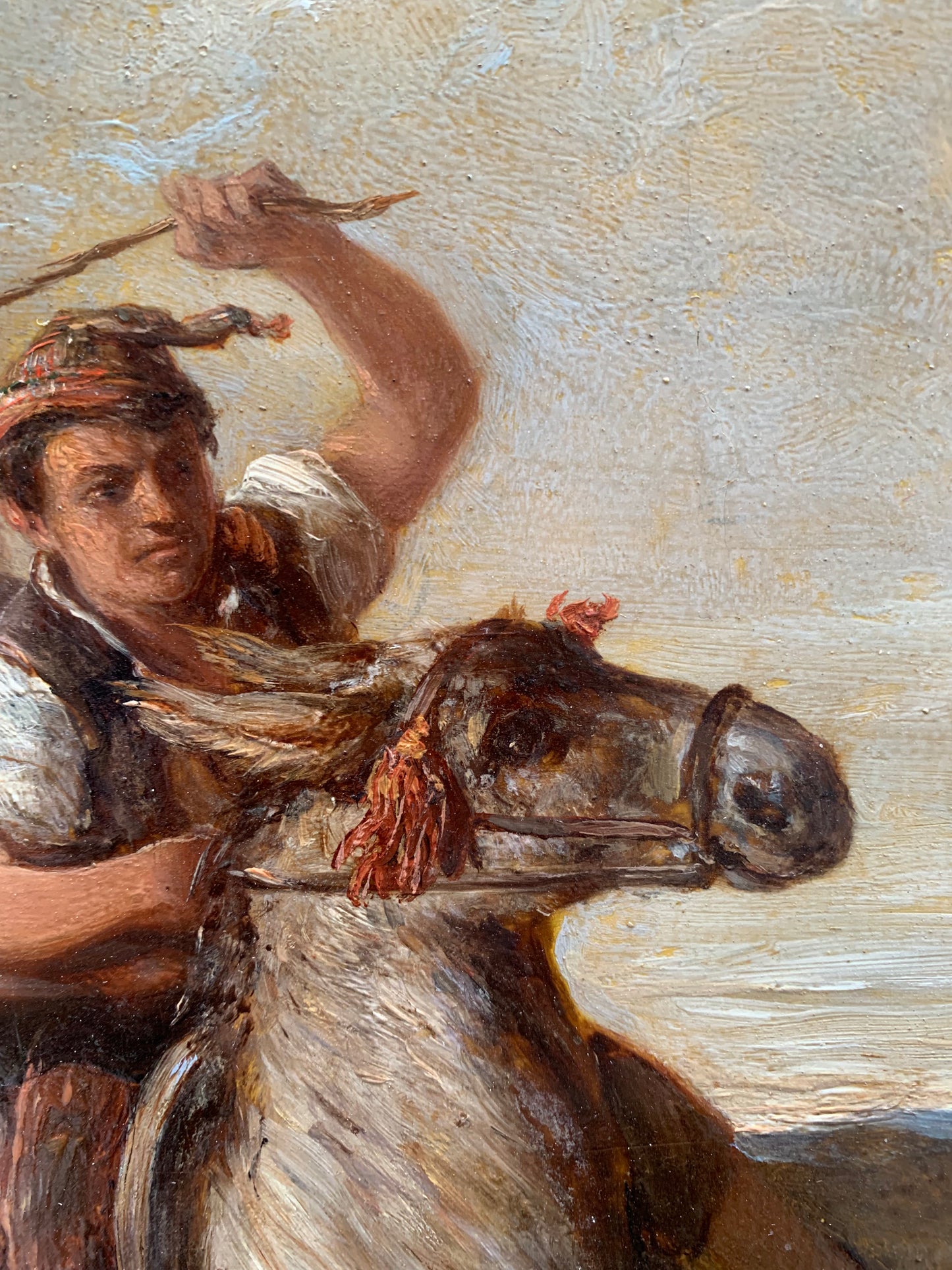 The Runaways, or Swiss boy on Donkey. Attributed to Joseph Hornung. Mid XIX century.