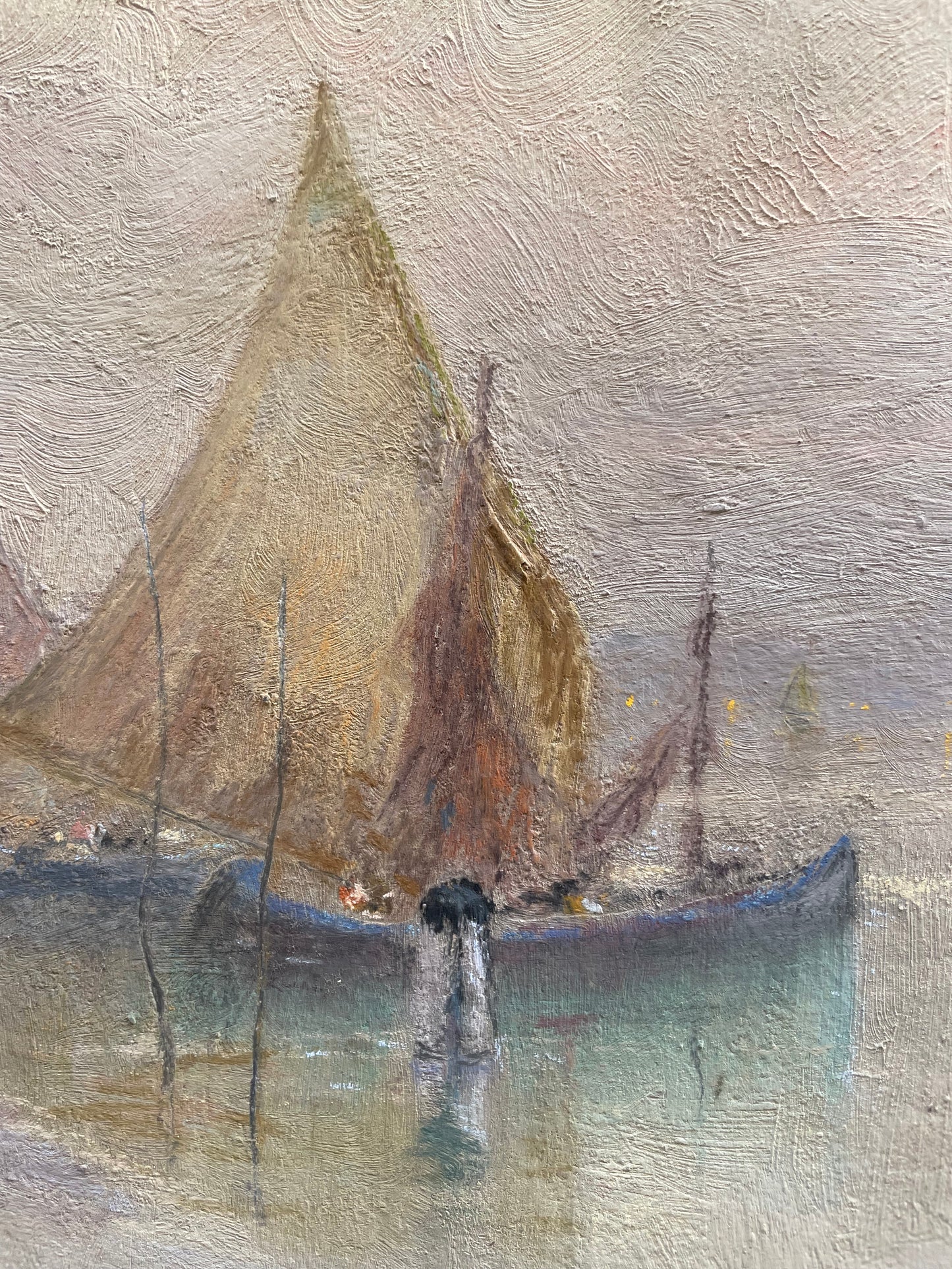 Nicola Fabbricatore (Naples 1888 – Rome 1962). View of boats in Venice at dawn