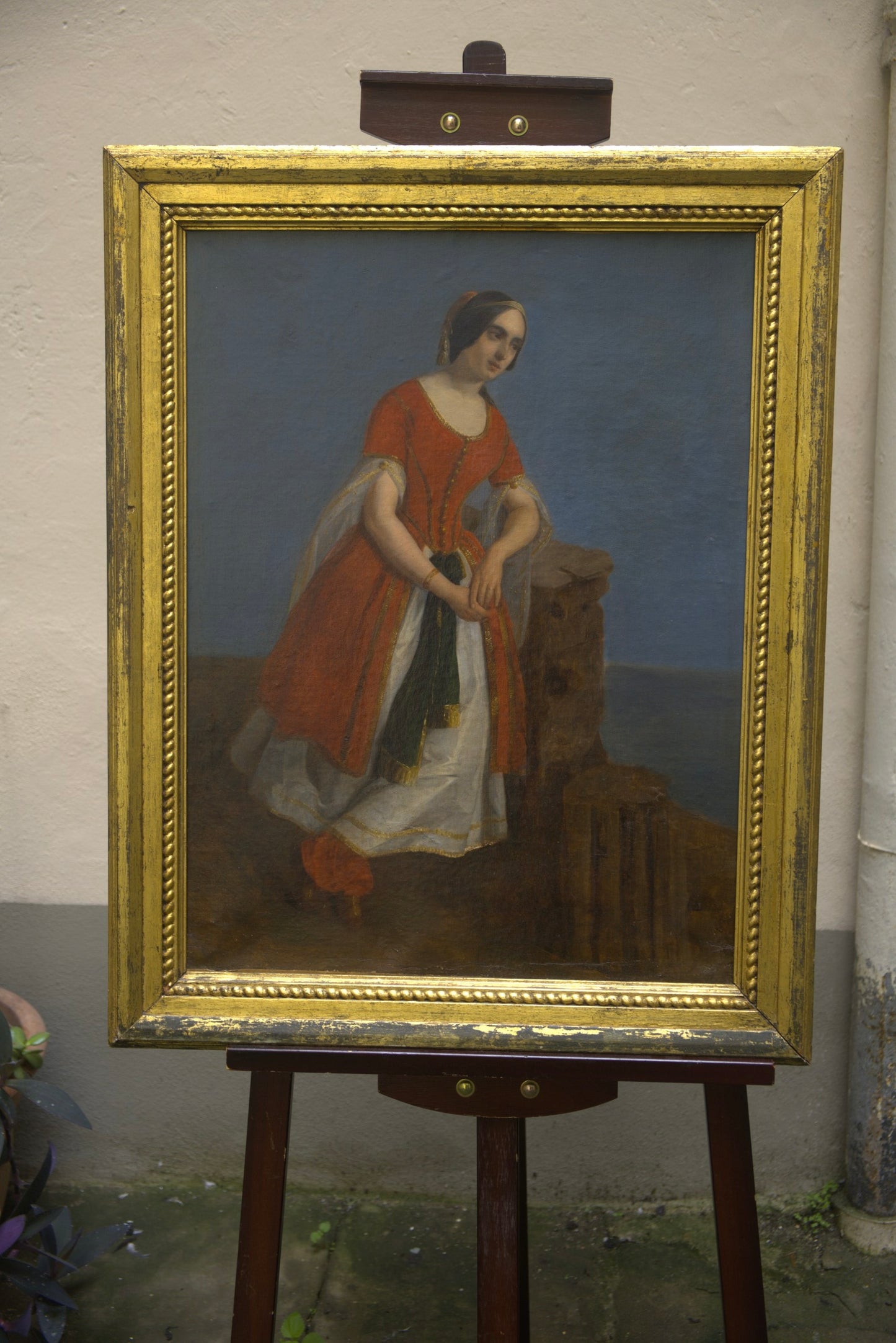 Romantic Portrait of a Woman in Oriental Dress among Greek Ruins, ca. 1840