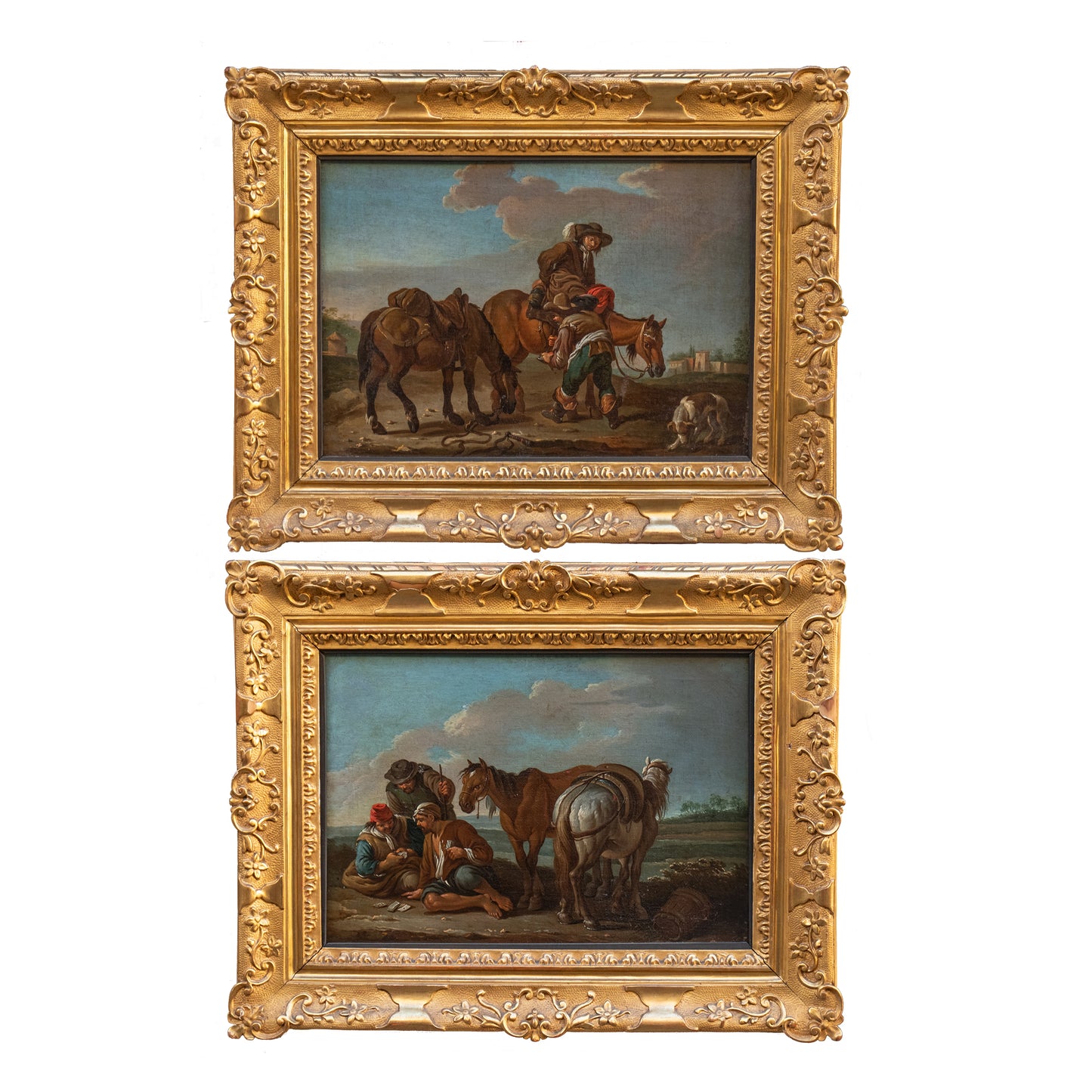 Paolo Monaldi. 2 paintings. "A stopover in the countryside" and "A game of cards". Circa 1740