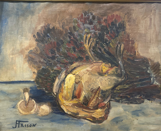 Jehan Frison (1882–1961), Still Life with Rooster and Mushrooms, Belgian Fauvism, 1930s–40s Senza titolo