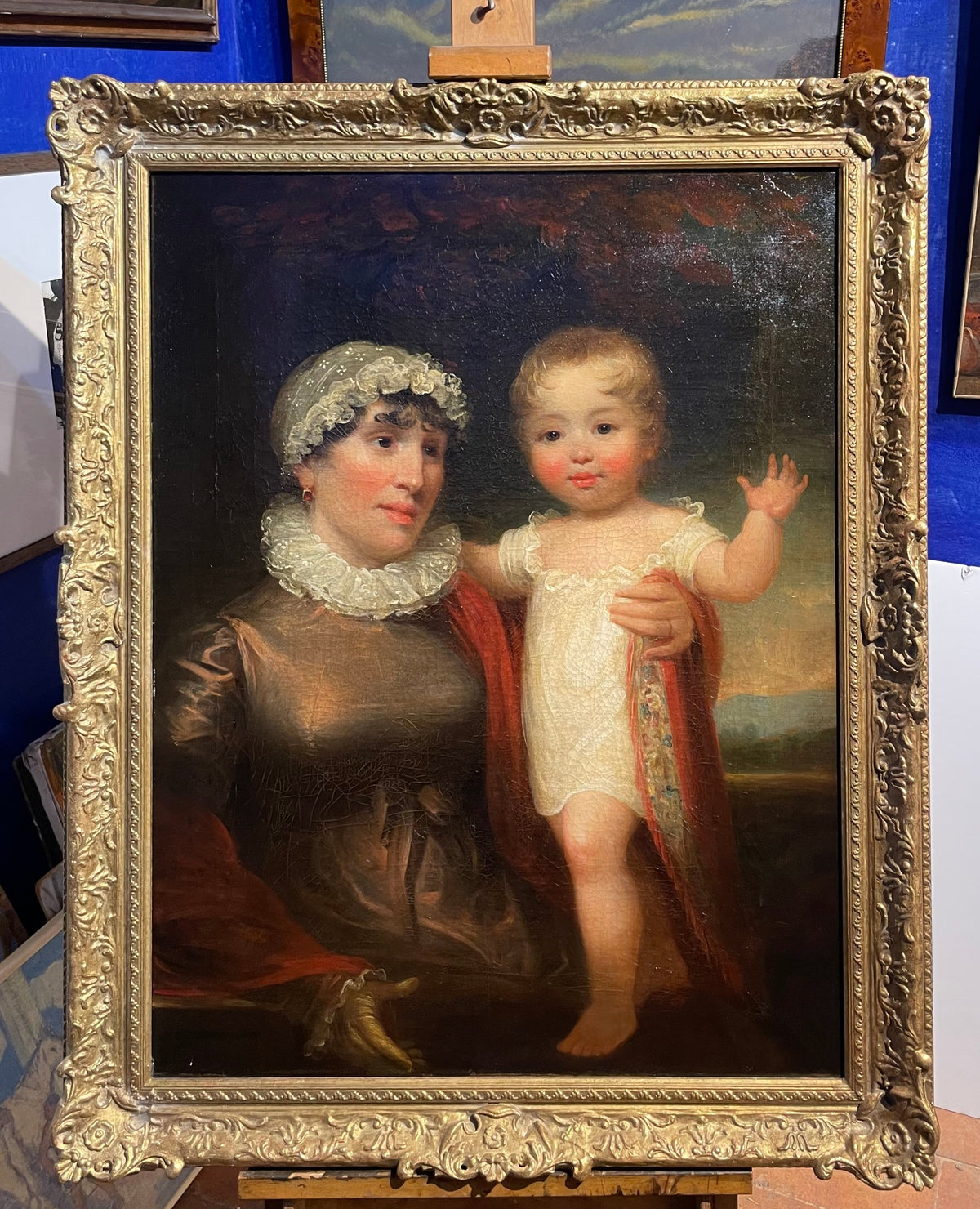 Ritratto di madre e figlio, scuola inglese, Regency 1815-1820, firmato James Green