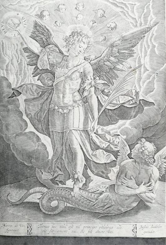 Sadeler Engraving after Maarten de Vos – Saint Michael and the Dragon, 16th C.