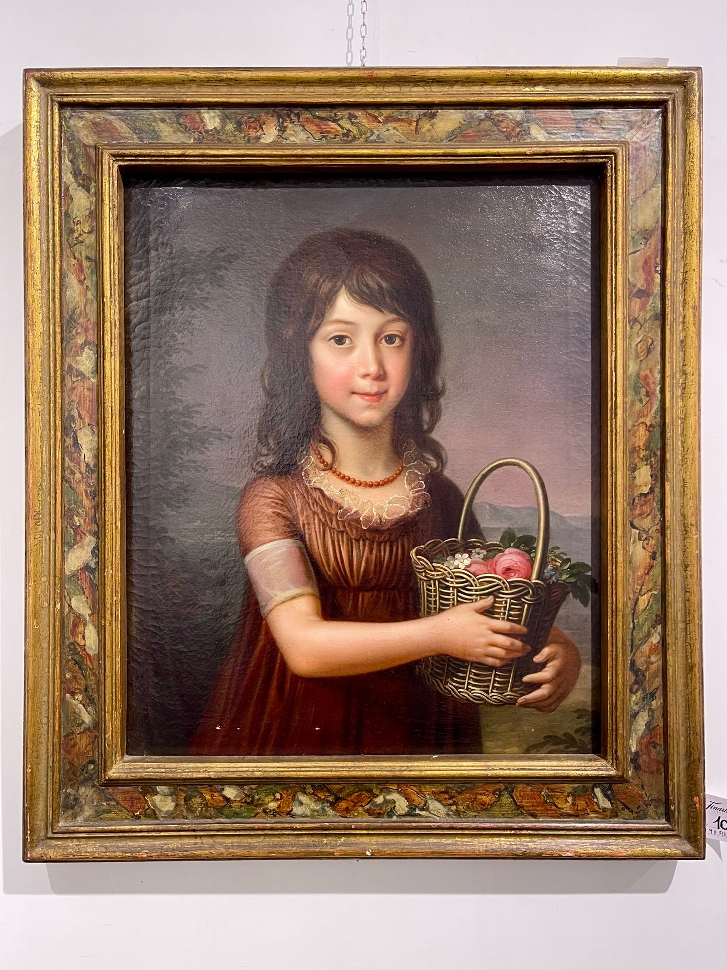Portrait of a Young Girl with a Basket of Flowers and Coral Necklace, with the Bay of Naples in the Background