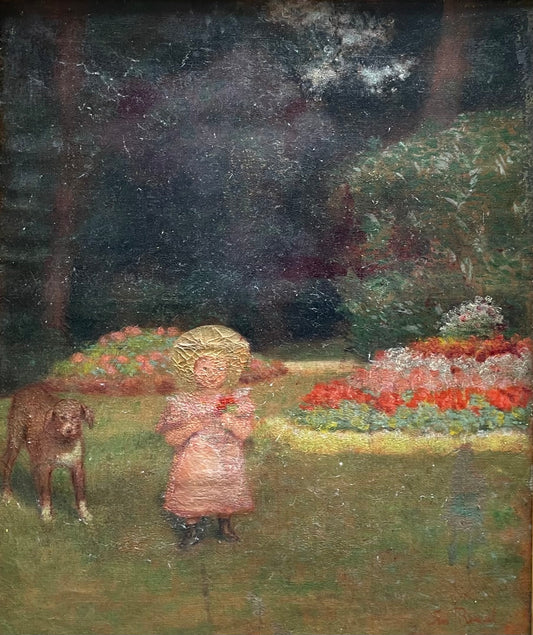 Ernest Rouart (1874–1942), Girl with a dog 60x50 cm, French Impressionist in the Degas–Manet circle