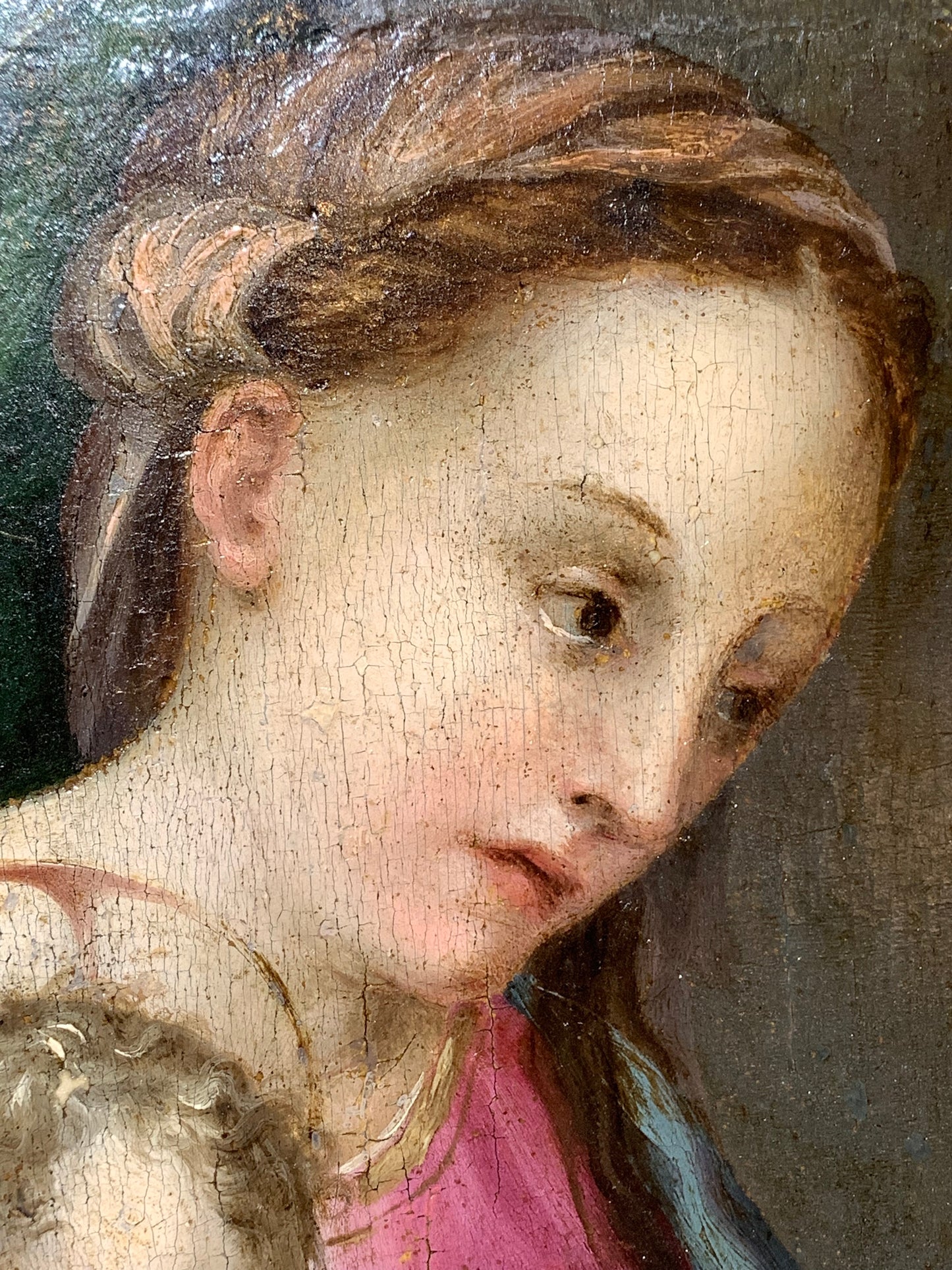 XVI century Tuscan School Madonna and Child with Saint John the Baptist. Maestro di Volterra.