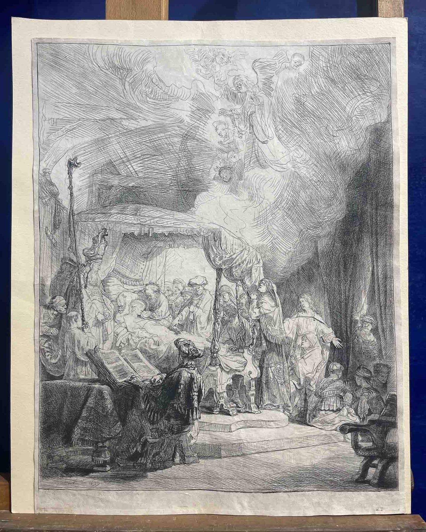 Rembrandt van Rijn, Il transito della Madonna, incisione antica, lastra del 1639, terzo stato.