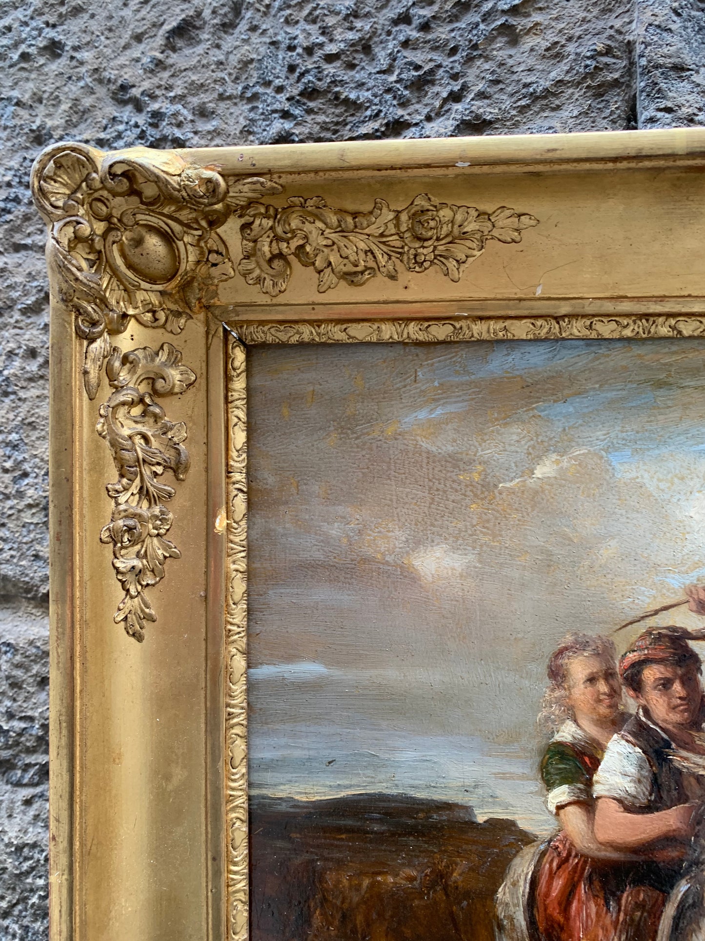 The Runaways, or Swiss boy on Donkey. Attributed to Joseph Hornung. Mid XIX century.