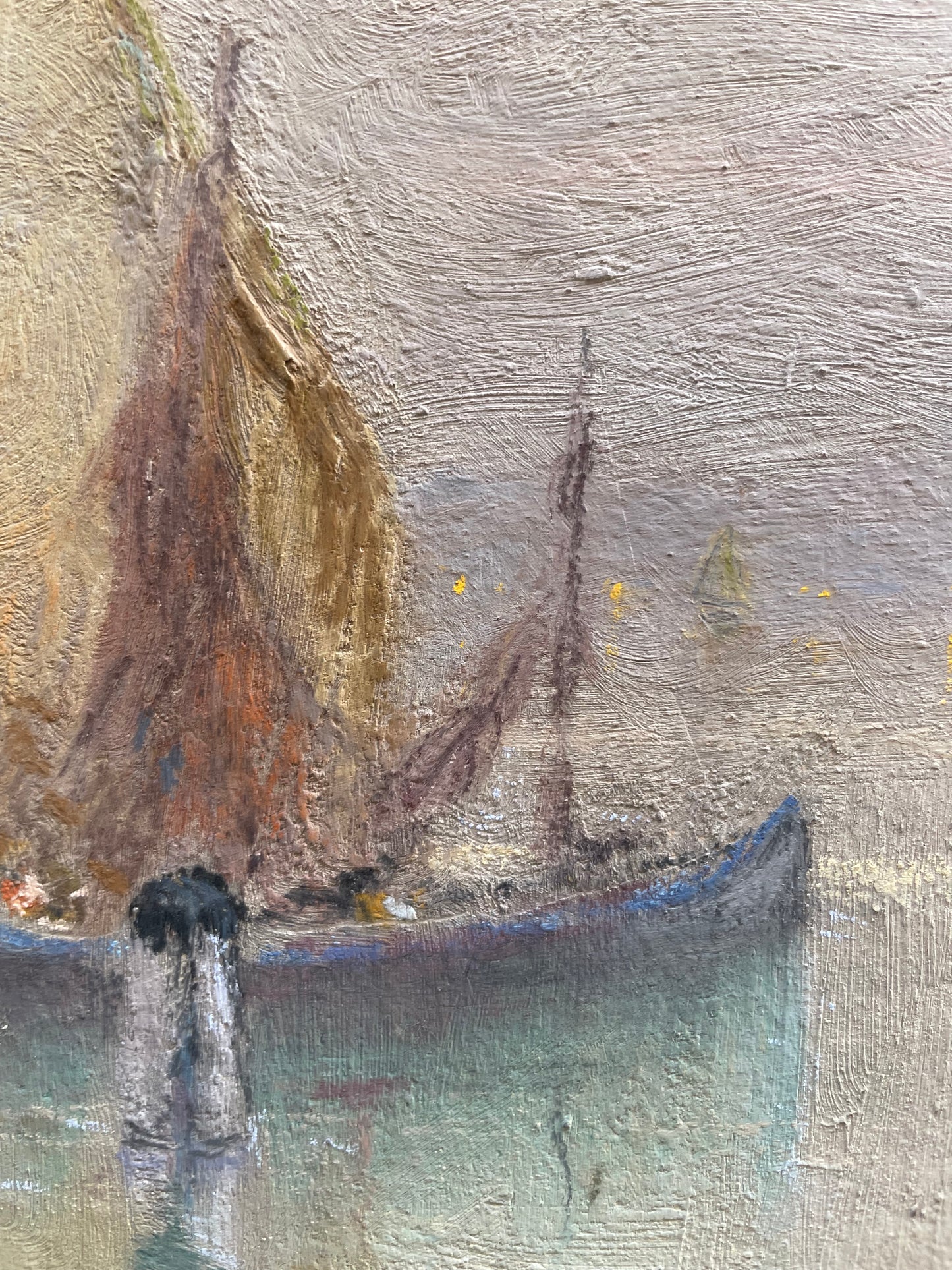 Nicola Fabbricatore (Naples 1888 – Rome 1962). View of boats in Venice at dawn