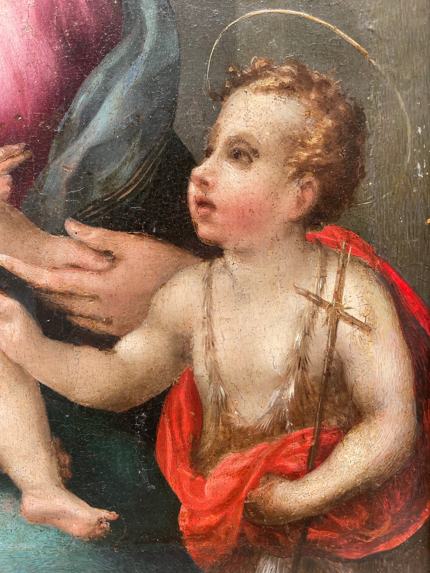 XVI century Tuscan School Madonna and Child with Saint John the Baptist. Maestro di Volterra.