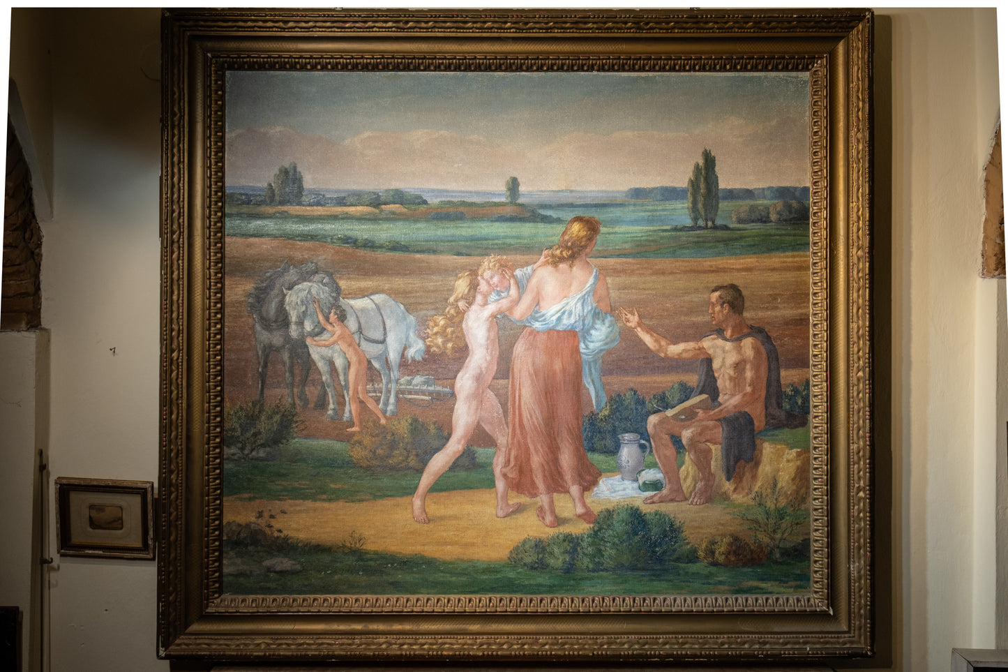 Symbolist Landscape With Symbols Of The Earth Artist: Prosper Colmant. Dated 1912. Cm 161x180